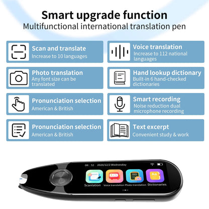 Language Translator Device,Translator Pen Reading Tool for Dyslexia， Reader Pen Translation Scanner Dictionary Pen with Voice & Camera Translators, Portable Translator for Language Learners, Black