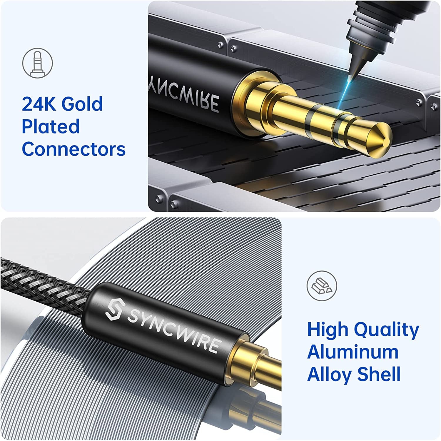 3.5Mm Aux Cable (10Ft/3M) Hi-Fi Sound Nylon Braided Auxiliary Audio Cable Adapter Male to Male AUX Cord for Headphones, Car, Home Stereos, Speaker, Iphone, Ipad, Ipod, Echo & More Black