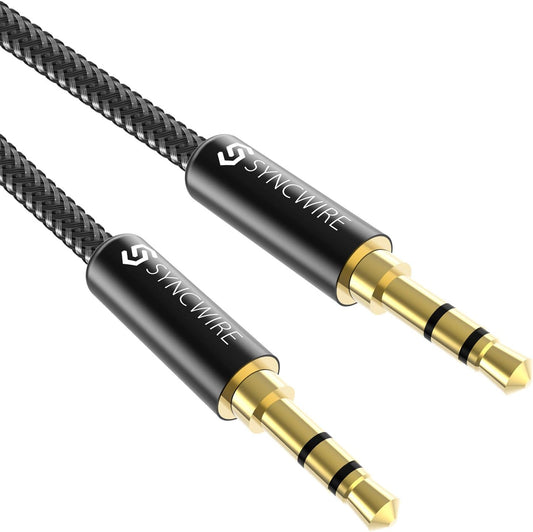 3.5Mm Aux Cable (10Ft/3M) Hi-Fi Sound Nylon Braided Auxiliary Audio Cable Adapter Male to Male AUX Cord for Headphones, Car, Home Stereos, Speaker, Iphone, Ipad, Ipod, Echo & More Black