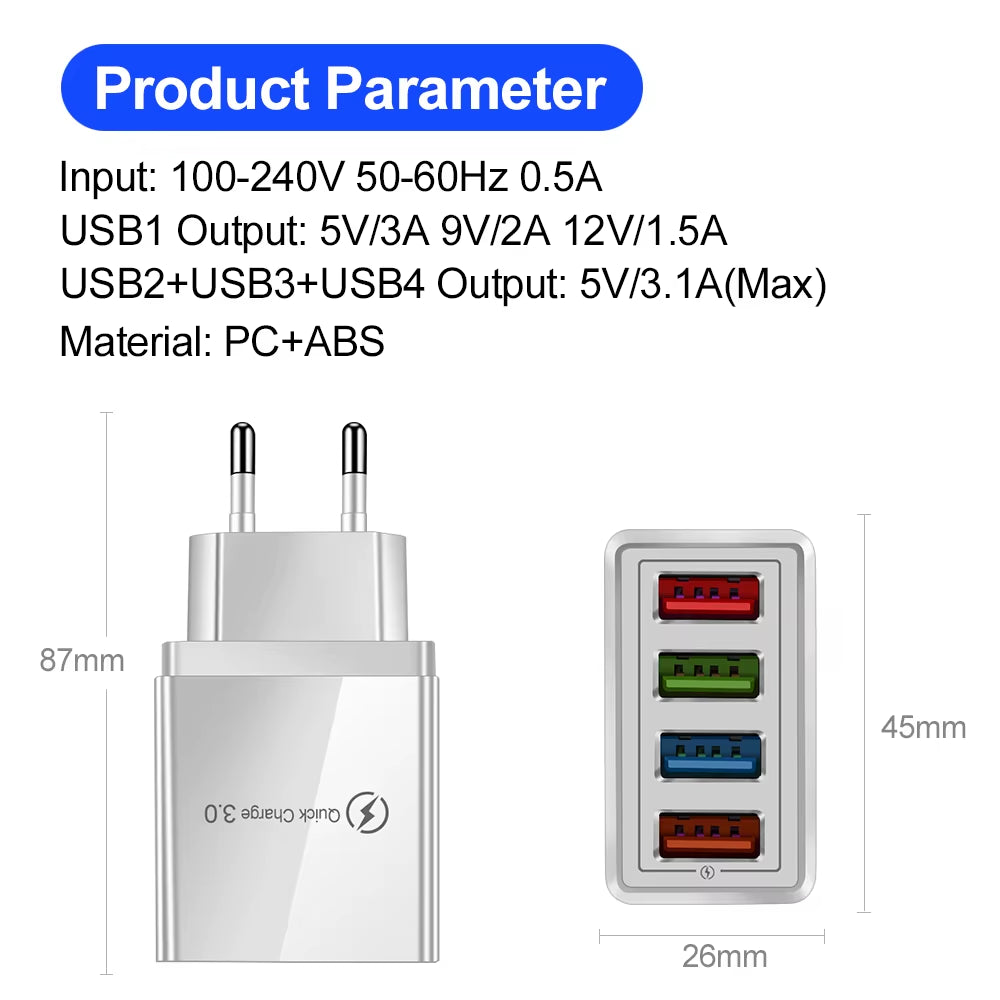 For Iphone 14 USB Charger Quick Charge 3.0 for Samsung Xiaomi Mi Tablets Mobile Phone Charger Adapter EU/US Plug Fast Charging