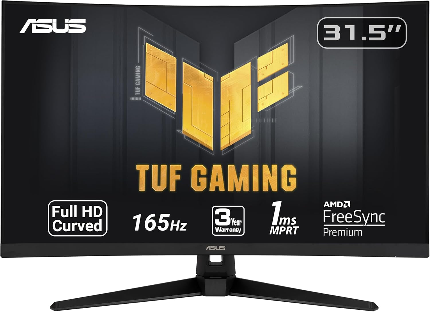 TUF Gaming 32" 1080P Curved Monitor (VG328H1B) - Full HD, 165Hz (Supports 144Hz), 1Ms, Extreme Low Motion Blur, Speaker, Adaptive-Sync, Freesync Premium, VESA Mountable, HDMI, Tilt Adjustable