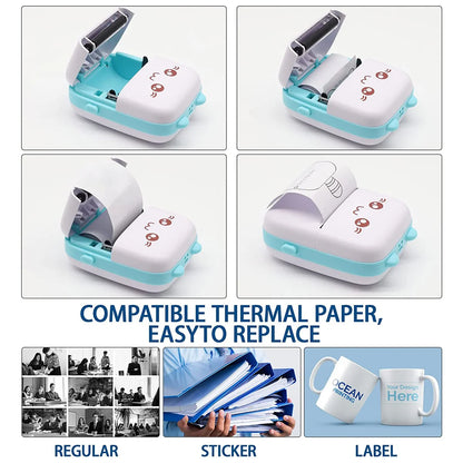 Mini Pocket Printer, Wireless BT Connection Thermal Printer for Photos Receipts Notes Memo Label Portable Inkless Gift Printer