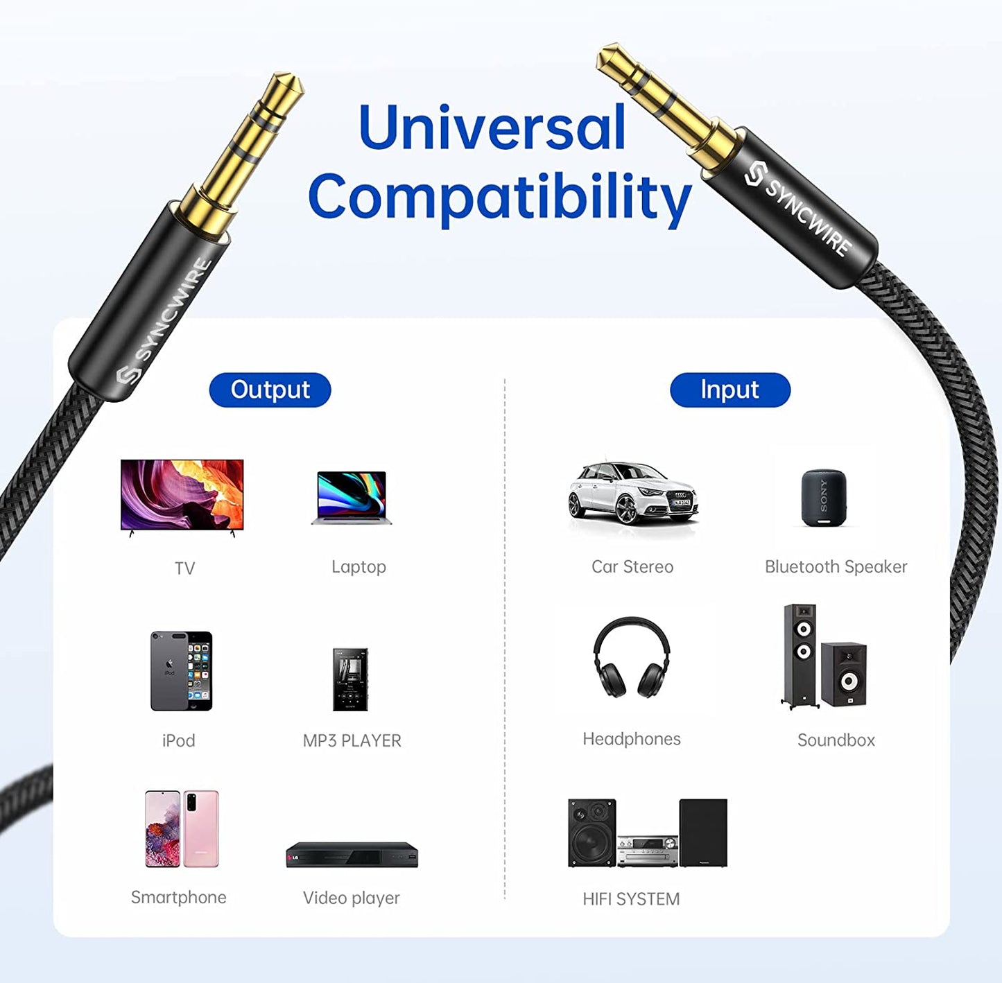 3.5Mm Aux Cable (10Ft/3M) Hi-Fi Sound Nylon Braided Auxiliary Audio Cable Adapter Male to Male AUX Cord for Headphones, Car, Home Stereos, Speaker, Iphone, Ipad, Ipod, Echo & More Black