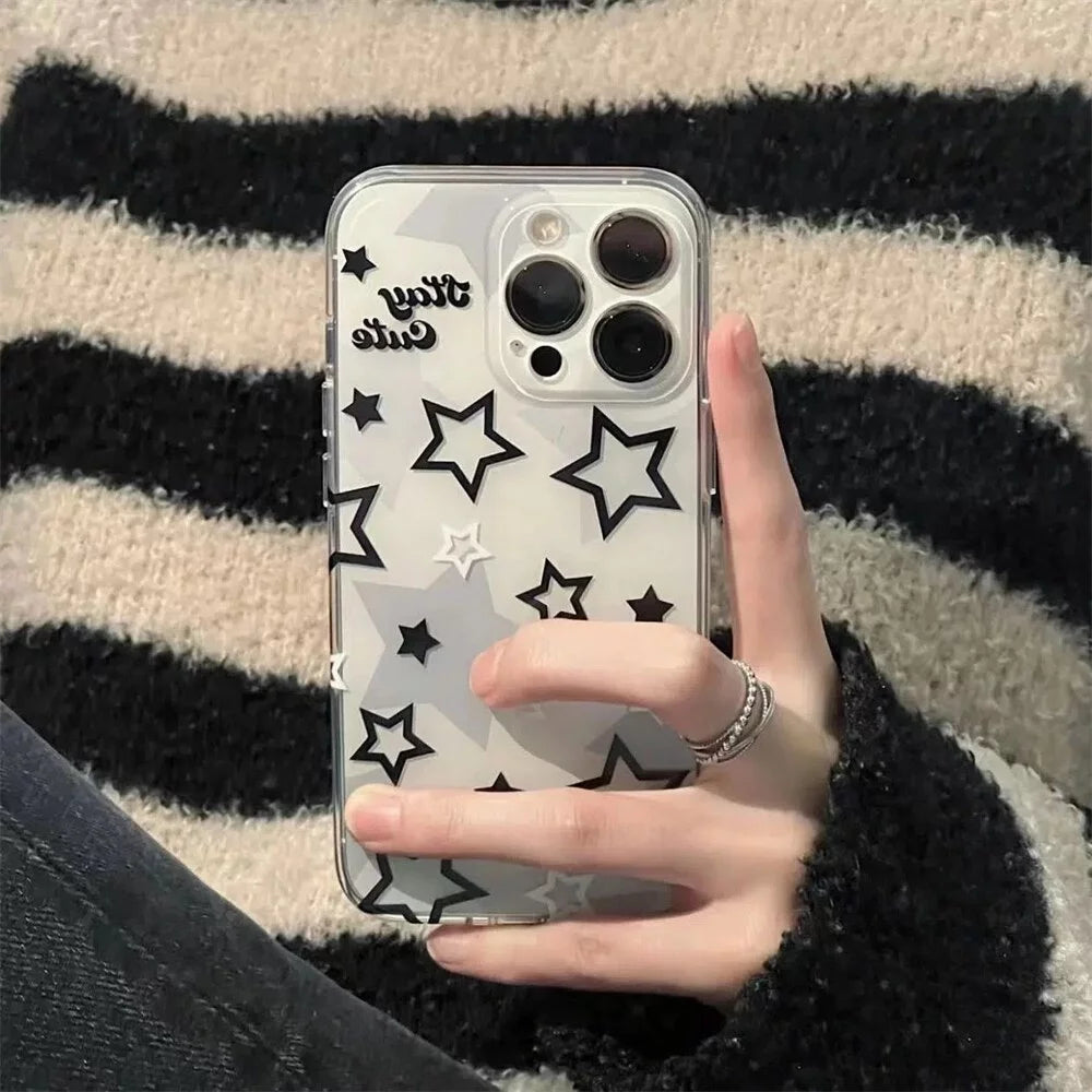 Korean Cute Y2K Star Transparent Phone Case for Iphone 15 14 13 12 11 Pro Max X XR 7 8Plus SE Lovely Shockproof Soft Cover Funda