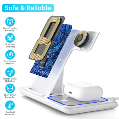 2023 Upgraded Wireless Charging Station, 18W 3 in 1 Charger Station, Fast Charging Dock Stand for Iwatch Series 8/7/6/SE/5/4/3/2, Compatible with Iphone 15 14 13 12 11 Pro/Xs/Xr/Samsung & Airpod