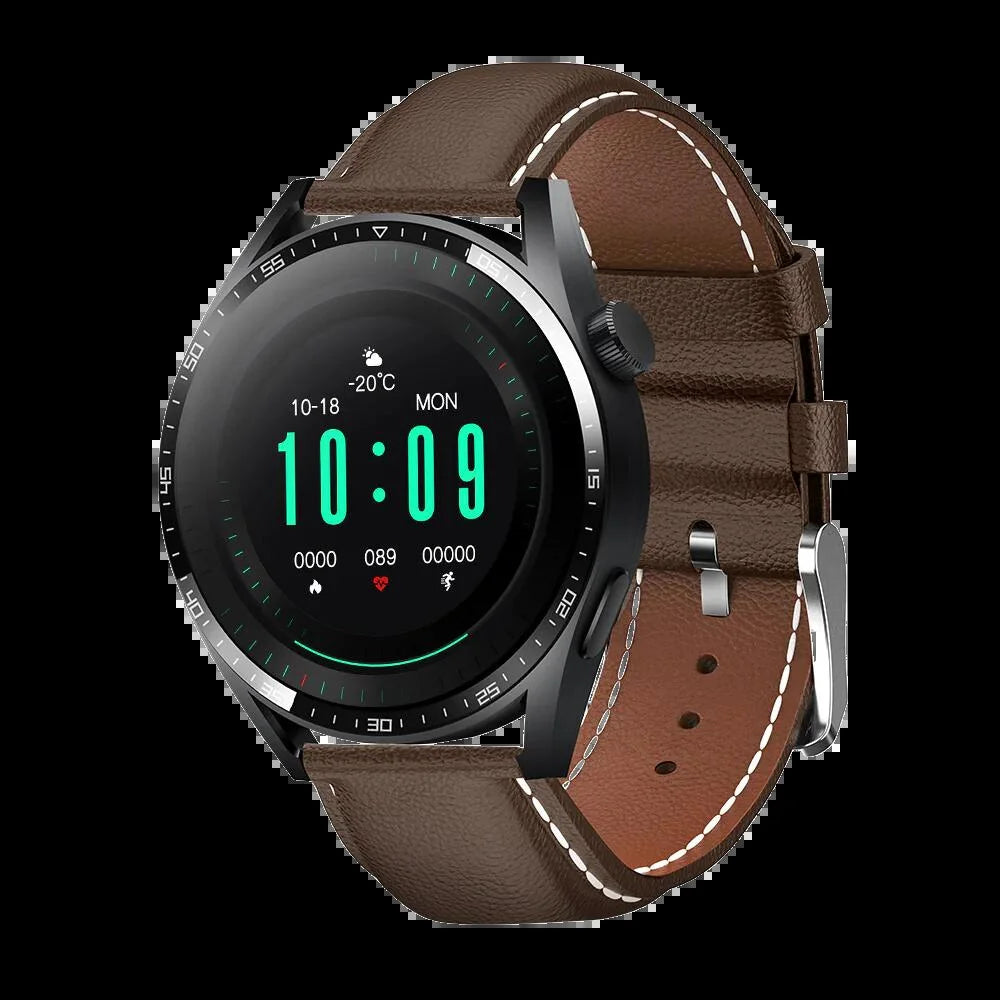 Ios, Android Bluetooth Cellular 1.45 in Brown Leather, Silicone Band