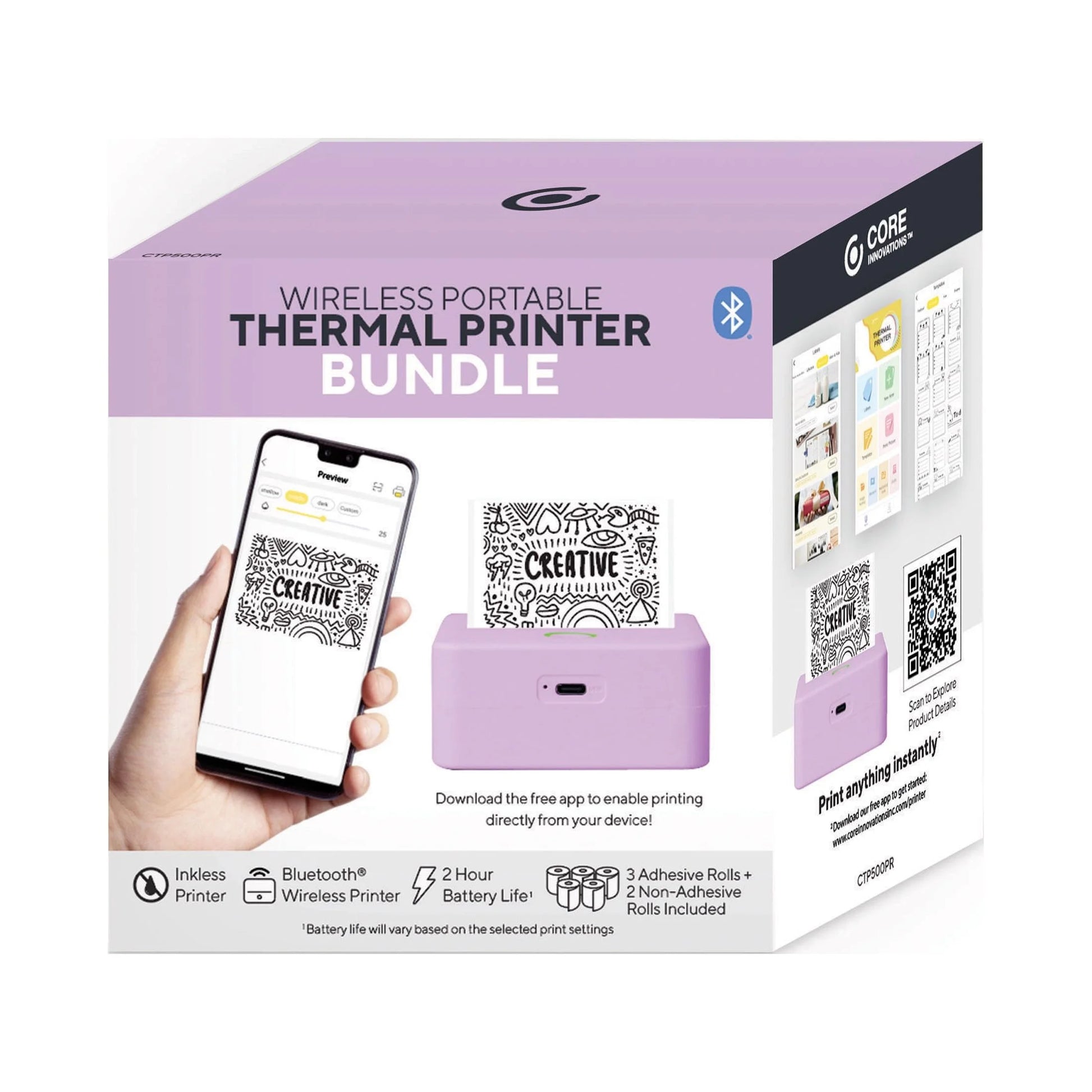 CTP500FL Wireless Mini Portable Inkless Thermal Printer & Label Maker + Paper, Android & Ios (Floral)