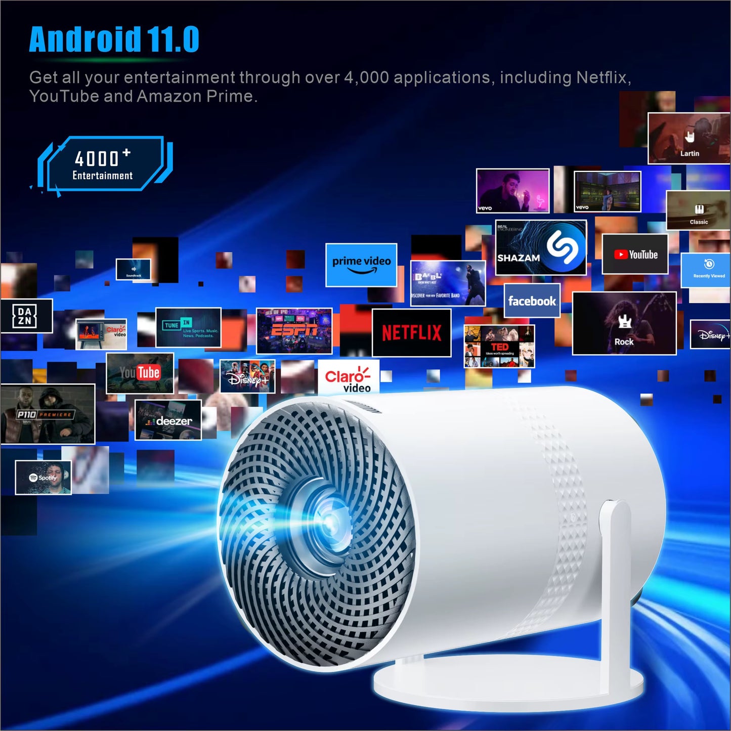 P300 Projector 8K AVI Android11 2.4G/5G Wifi BT5.1 Smart TV 720P Cinema 180 Degree Free Projection Outdoor for Movie New