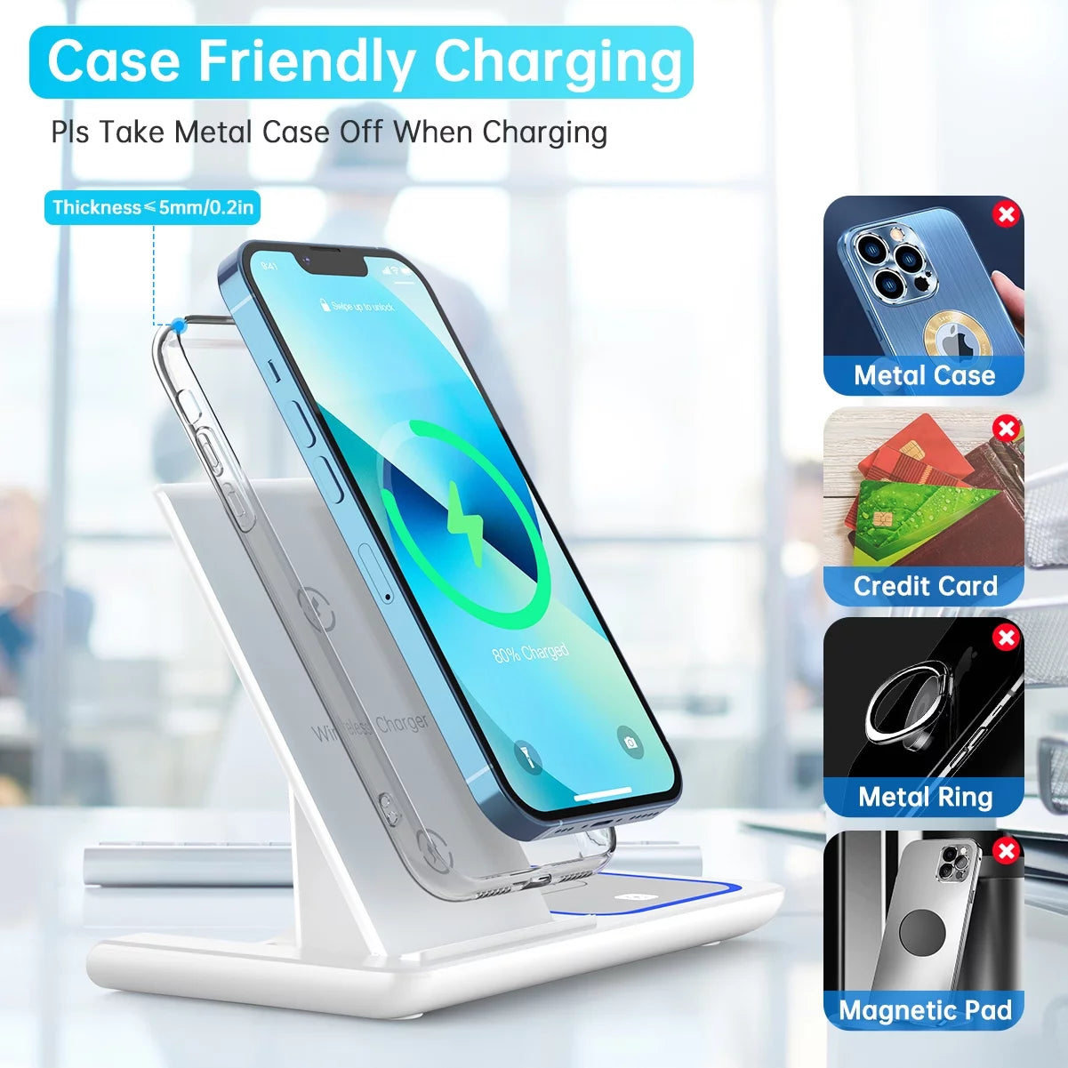 2023 Upgraded Wireless Charging Station, 18W 3 in 1 Charger Station, Fast Charging Dock Stand for Iwatch Series 8/7/6/SE/5/4/3/2, Compatible with Iphone 15 14 13 12 11 Pro/Xs/Xr/Samsung & Airpod